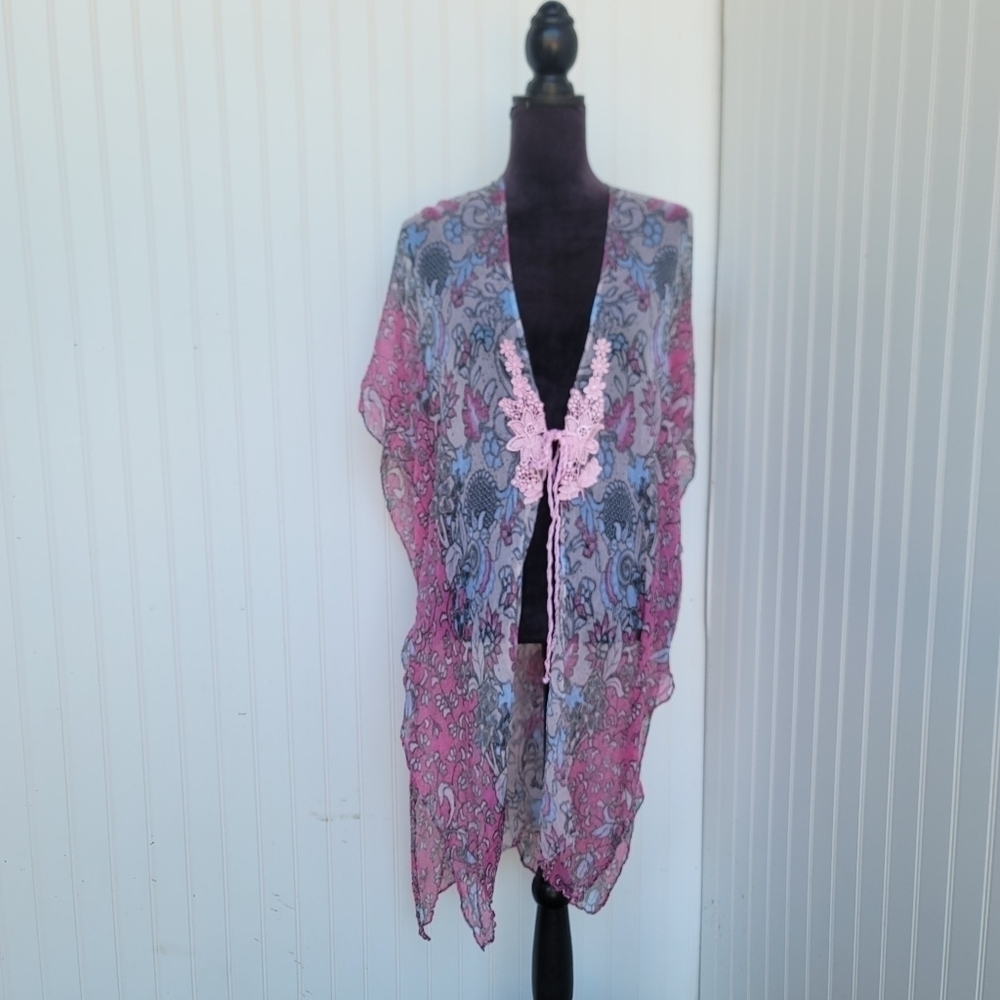 Anthropologie Elizabeth Gillett Kimono Cardigan Open Front Cover Up Sheer OS